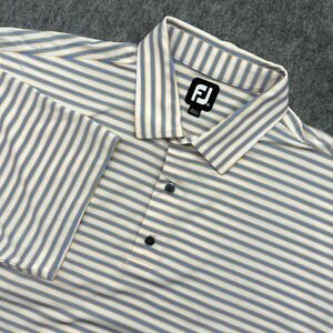 FootJoy Shirt Mens 2XL White Striped Performance Golf Polo Short Sleeve